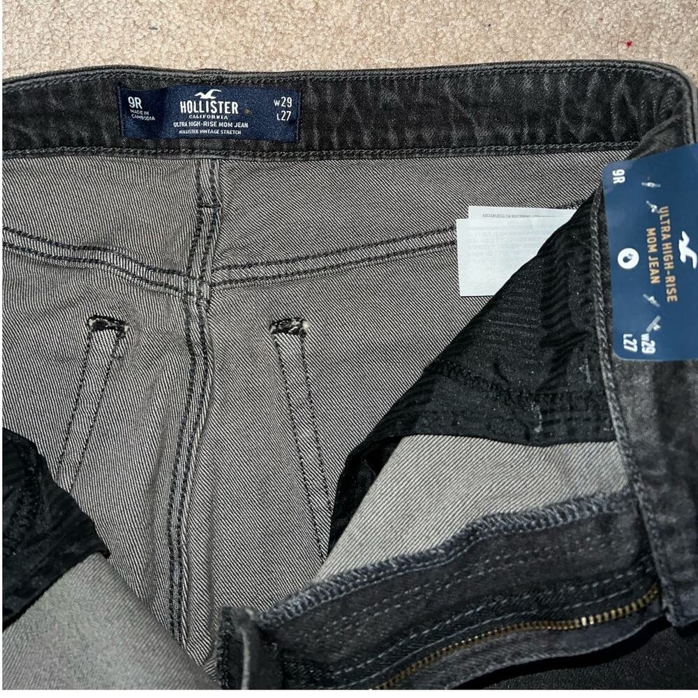 New Hollister Ultra High Rise Mom Jean Destroyed Black size 9R - Picture 6 of 9